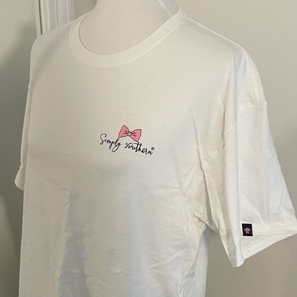 Simply Southern white women’s size large T-shirt.
